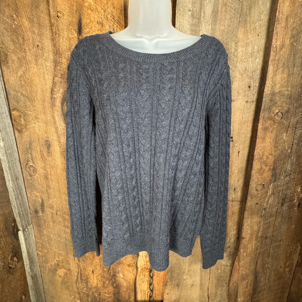 H&M Gray/Blue Crew Neck Cable Knit Sweater